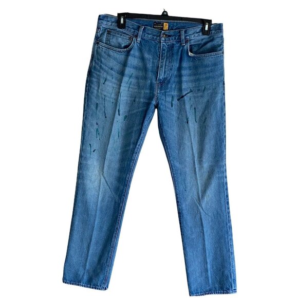 J Crew Jeans 36x32 Paint Spatter Men's Slim Straight Leg Medium Wash - Picture 5 of 10